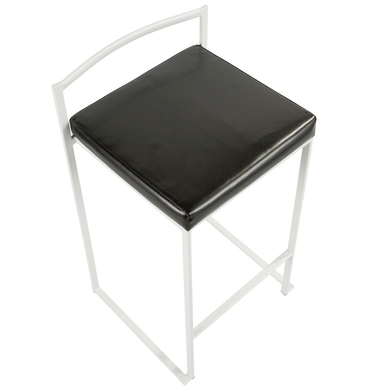 LumiSource Fuji Stackable Counter Stool | White Metal and Black PU Leather | Kitchen Island & Dining Room Seating | Model B26-FUJIW-BK2