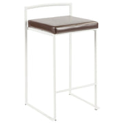 LumiSource Fuji 16in Stackable Counter Stool | White Metal and Brown PU Leather | Kitchen Island & Dining Room Seating | Model B26-FUJIW-BN2