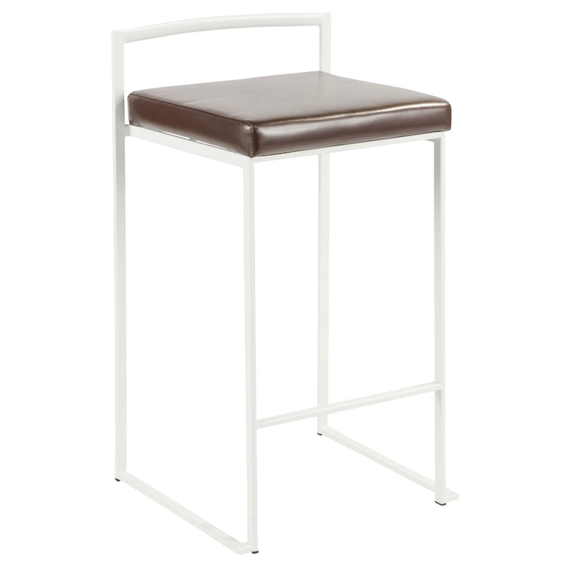 LumiSource Fuji 16in Stackable Counter Stool | White Metal and Brown PU Leather | Kitchen Island & Dining Room Seating | Model B26-FUJIW-BN2