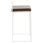 LumiSource Fuji 16in Stackable Counter Stool | White Metal and Brown PU Leather | Kitchen Island & Dining Room Seating | Model B26-FUJIW-BN2