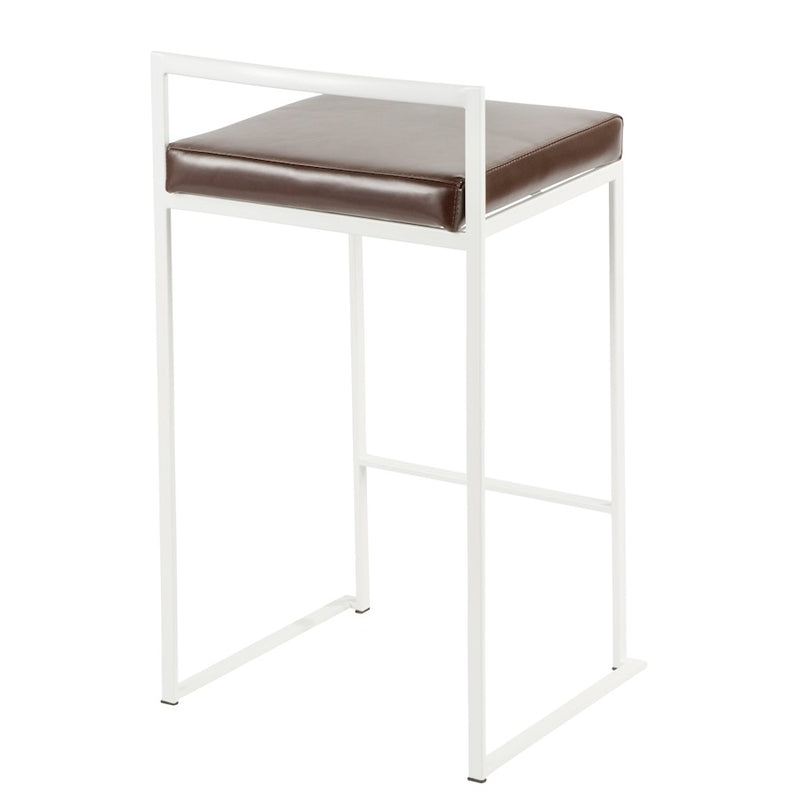 LumiSource Fuji 16in Stackable Counter Stool | White Metal and Brown PU Leather | Kitchen Island & Dining Room Seating | Model B26-FUJIW-BN2