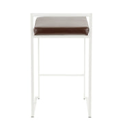LumiSource Fuji 16in Stackable Counter Stool | White Metal and Brown PU Leather | Kitchen Island & Dining Room Seating | Model B26-FUJIW-BN2