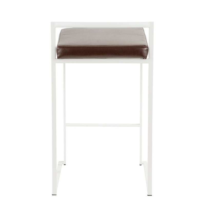 LumiSource Fuji 16in Stackable Counter Stool | White Metal and Brown PU Leather | Kitchen Island & Dining Room Seating | Model B26-FUJIW-BN2