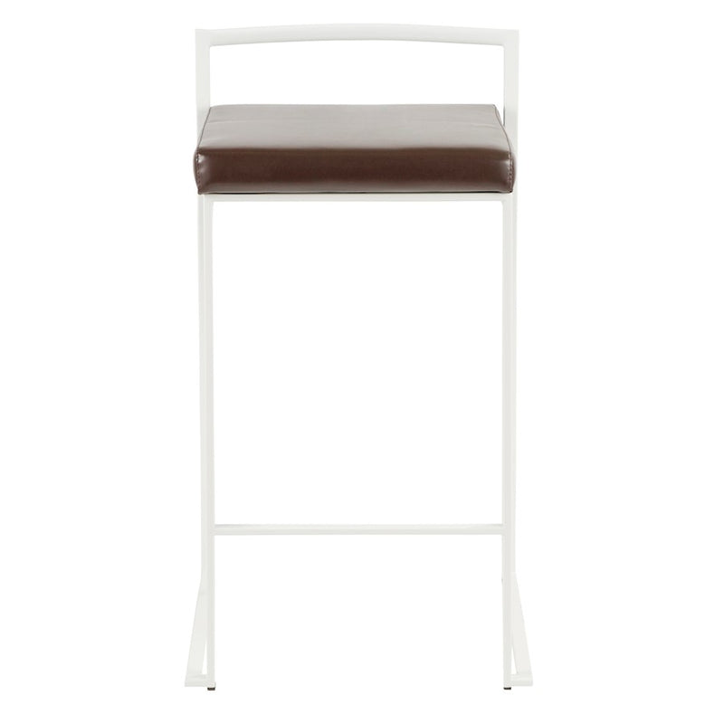 LumiSource Fuji 16in Stackable Counter Stool | White Metal and Brown PU Leather | Kitchen Island & Dining Room Seating | Model B26-FUJIW-BN2