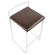 LumiSource Fuji 16in Stackable Counter Stool | White Metal and Brown PU Leather | Kitchen Island & Dining Room Seating | Model B26-FUJIW-BN2