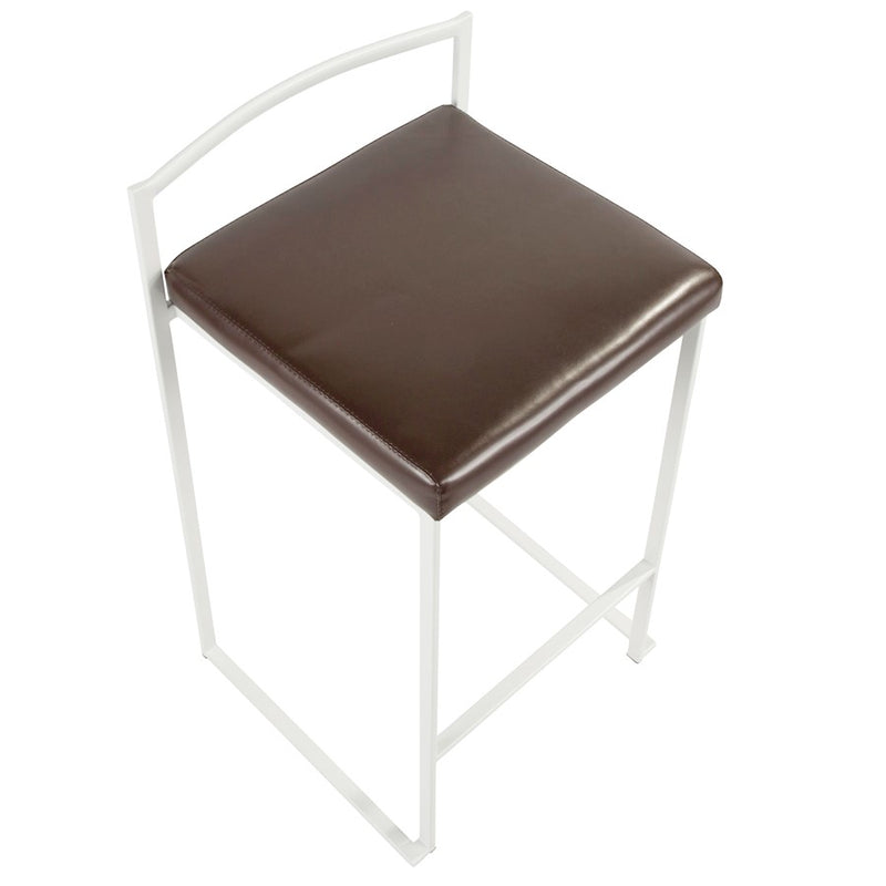 LumiSource Fuji 16in Stackable Counter Stool | White Metal and Brown PU Leather | Kitchen Island & Dining Room Seating | Model B26-FUJIW-BN2