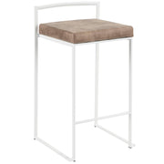 LumiSource Fuji 16in Stackable Counter Stool | White Metal and Brown Cowboy Fabric | Kitchen Island & Dining Room Seating | Model B26-FUJIW-FBN2