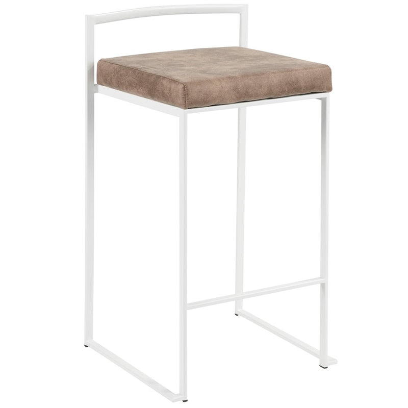 LumiSource Fuji 16in Stackable Counter Stool | White Metal and Brown Cowboy Fabric | Kitchen Island & Dining Room Seating | Model B26-FUJIW-FBN2