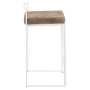 LumiSource Fuji 16in Stackable Counter Stool | White Metal and Brown Cowboy Fabric | Kitchen Island & Dining Room Seating | Model B26-FUJIW-FBN2