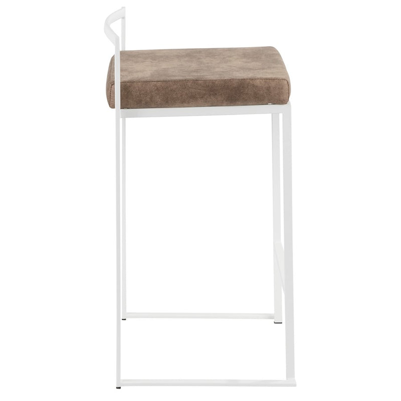 LumiSource Fuji 16in Stackable Counter Stool | White Metal and Brown Cowboy Fabric | Kitchen Island & Dining Room Seating | Model B26-FUJIW-FBN2