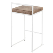 LumiSource Fuji 16in Stackable Counter Stool | White Metal and Brown Cowboy Fabric | Kitchen Island & Dining Room Seating | Model B26-FUJIW-FBN2