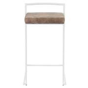 LumiSource Fuji 16in Stackable Counter Stool | White Metal and Brown Cowboy Fabric | Kitchen Island & Dining Room Seating | Model B26-FUJIW-FBN2
