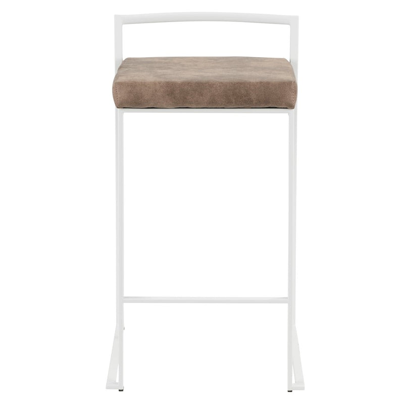 LumiSource Fuji 16in Stackable Counter Stool | White Metal and Brown Cowboy Fabric | Kitchen Island & Dining Room Seating | Model B26-FUJIW-FBN2