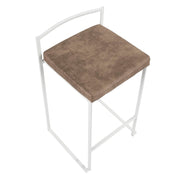 LumiSource Fuji 16in Stackable Counter Stool | White Metal and Brown Cowboy Fabric | Kitchen Island & Dining Room Seating | Model B26-FUJIW-FBN2