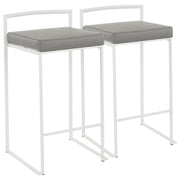 LumiSource Fuji 16in Stackable Counter Stool | White Metal and Grey PU Leather | Kitchen Island & Dining Room Seating | Model B26-FUJIW-GY2