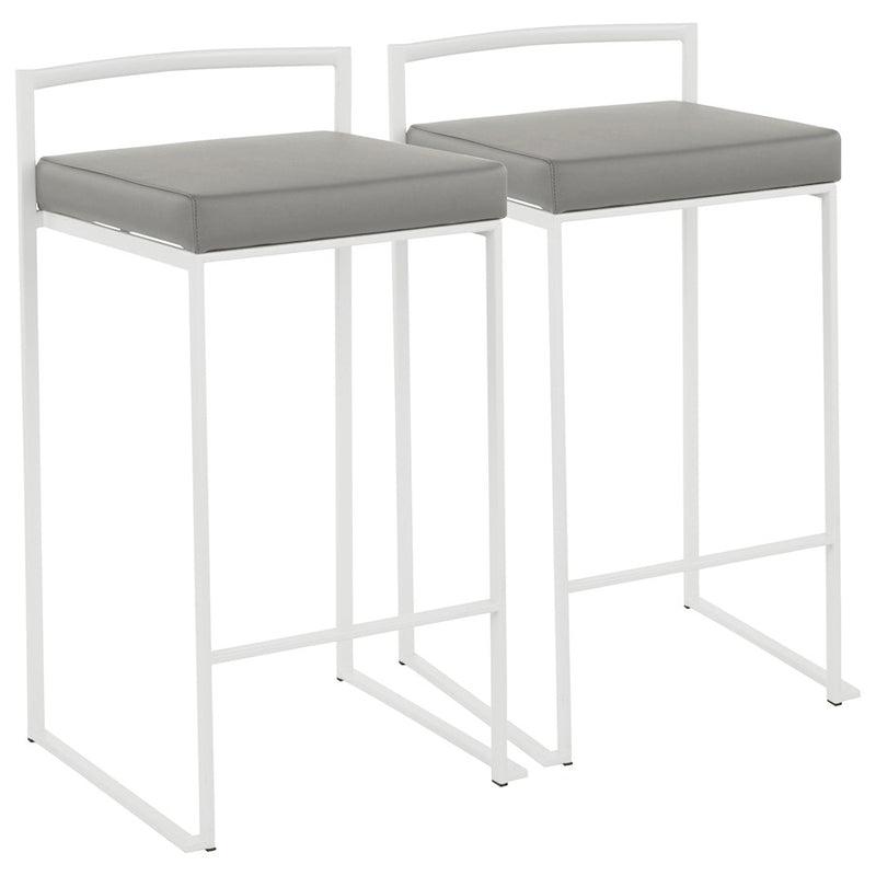 LumiSource Fuji 16in Stackable Counter Stool | White Metal and Grey PU Leather | Kitchen Island & Dining Room Seating | Model B26-FUJIW-GY2