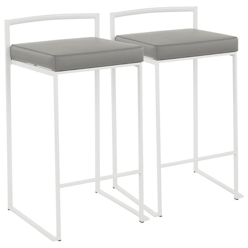 LumiSource Fuji 16in Stackable Counter Stool | White Metal and Grey PU Leather | Kitchen Island & Dining Room Seating | Model B26-FUJIW-GY2