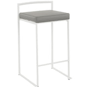 LumiSource Fuji 16in Stackable Counter Stool | White Metal and Grey PU Leather | Kitchen Island & Dining Room Seating | Model B26-FUJIW-GY2