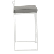 LumiSource Fuji 16in Stackable Counter Stool | White Metal and Grey PU Leather | Kitchen Island & Dining Room Seating | Model B26-FUJIW-GY2