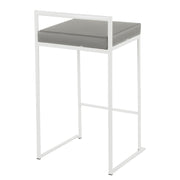 LumiSource Fuji 16in Stackable Counter Stool | White Metal and Grey PU Leather | Kitchen Island & Dining Room Seating | Model B26-FUJIW-GY2
