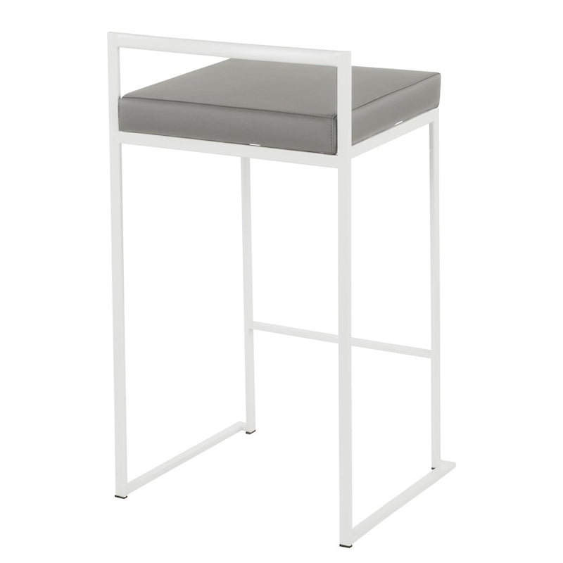 LumiSource Fuji 16in Stackable Counter Stool | White Metal and Grey PU Leather | Kitchen Island & Dining Room Seating | Model B26-FUJIW-GY2