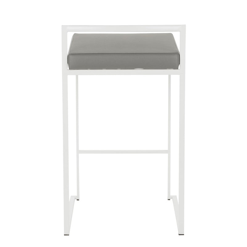 LumiSource Fuji 16in Stackable Counter Stool | White Metal and Grey PU Leather | Kitchen Island & Dining Room Seating | Model B26-FUJIW-GY2