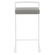 LumiSource Fuji 16in Stackable Counter Stool | White Metal and Grey PU Leather | Kitchen Island & Dining Room Seating | Model B26-FUJIW-GY2