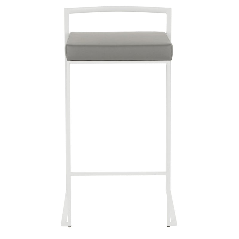 LumiSource Fuji 16in Stackable Counter Stool | White Metal and Grey PU Leather | Kitchen Island & Dining Room Seating | Model B26-FUJIW-GY2