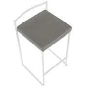 LumiSource Fuji 16in Stackable Counter Stool | White Metal and Grey PU Leather | Kitchen Island & Dining Room Seating | Model B26-FUJIW-GY2