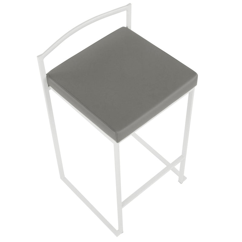 LumiSource Fuji 16in Stackable Counter Stool | White Metal and Grey PU Leather | Kitchen Island & Dining Room Seating | Model B26-FUJIW-GY2