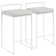 LumiSource Fuji 31in Counter Stool Set of 2 | Contemporary White Metal Frame with Light Grey Cowboy Fabric Seat | Kitchen | Model B26-FUJIW-LGY2