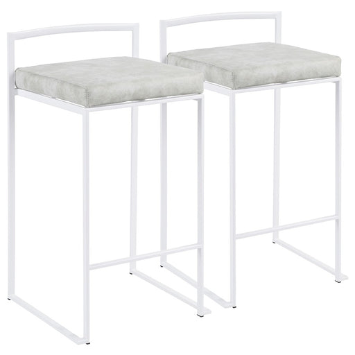 LumiSource Fuji 31in Counter Stool Set of 2 | Contemporary White Metal Frame with Light Grey Cowboy Fabric Seat | Kitchen | Model B26-FUJIW-LGY2