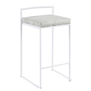 LumiSource Fuji 31in Counter Stool Set of 2 | Contemporary White Metal Frame with Light Grey Cowboy Fabric Seat | Kitchen | Model B26-FUJIW-LGY2