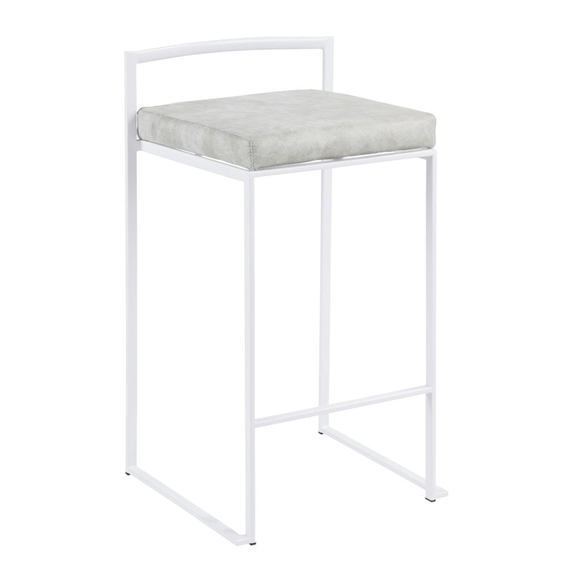 LumiSource Fuji 31in Counter Stool Set of 2 | Contemporary White Metal Frame with Light Grey Cowboy Fabric Seat | Kitchen | Model B26-FUJIW-LGY2