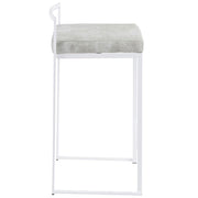 LumiSource Fuji 31in Counter Stool Set of 2 | Contemporary White Metal Frame with Light Grey Cowboy Fabric Seat | Kitchen | Model B26-FUJIW-LGY2