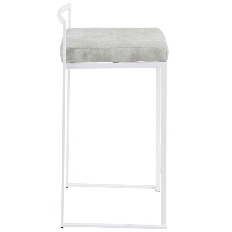 LumiSource Fuji 31in Counter Stool Set of 2 | Contemporary White Metal Frame with Light Grey Cowboy Fabric Seat | Kitchen | Model B26-FUJIW-LGY2