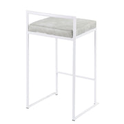 LumiSource Fuji 31in Counter Stool Set of 2 | Contemporary White Metal Frame with Light Grey Cowboy Fabric Seat | Kitchen | Model B26-FUJIW-LGY2