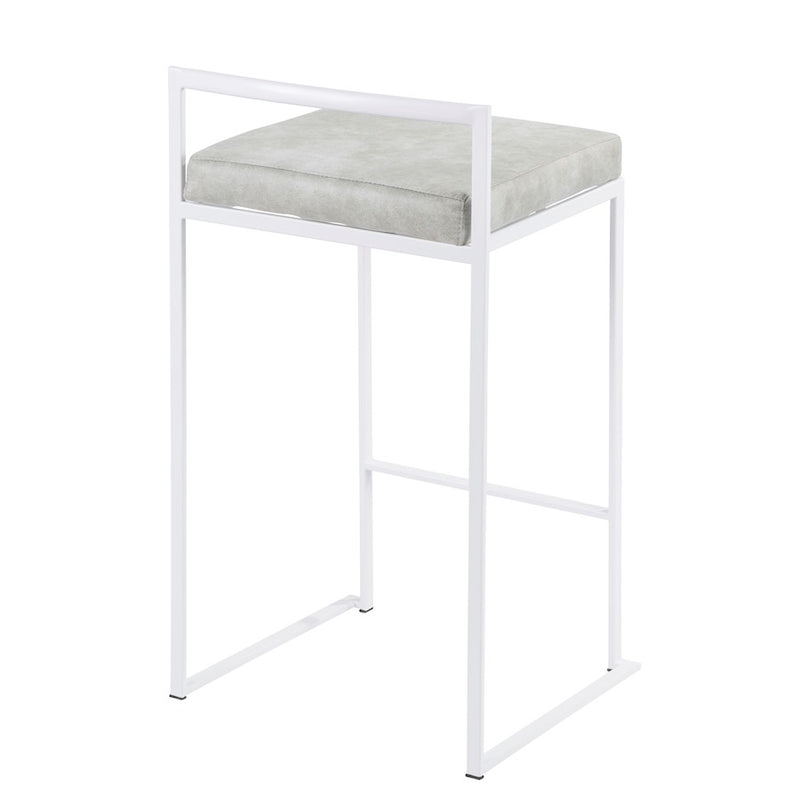 LumiSource Fuji 31in Counter Stool Set of 2 | Contemporary White Metal Frame with Light Grey Cowboy Fabric Seat | Kitchen | Model B26-FUJIW-LGY2