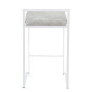LumiSource Fuji 31in Counter Stool Set of 2 | Contemporary White Metal Frame with Light Grey Cowboy Fabric Seat | Kitchen | Model B26-FUJIW-LGY2