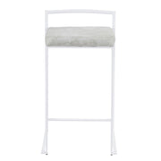 LumiSource Fuji 31in Counter Stool Set of 2 | Contemporary White Metal Frame with Light Grey Cowboy Fabric Seat | Kitchen | Model B26-FUJIW-LGY2