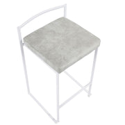 LumiSource Fuji 31in Counter Stool Set of 2 | Contemporary White Metal Frame with Light Grey Cowboy Fabric Seat | Kitchen | Model B26-FUJIW-LGY2