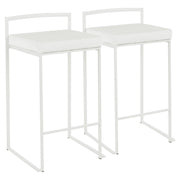 LumiSource Fuji 31in Counter Stool Set of 2 | Contemporary White Metal Frame with White Velvet Seat | Kitchen Island & Dining | Model B26-FUJIW-VW2