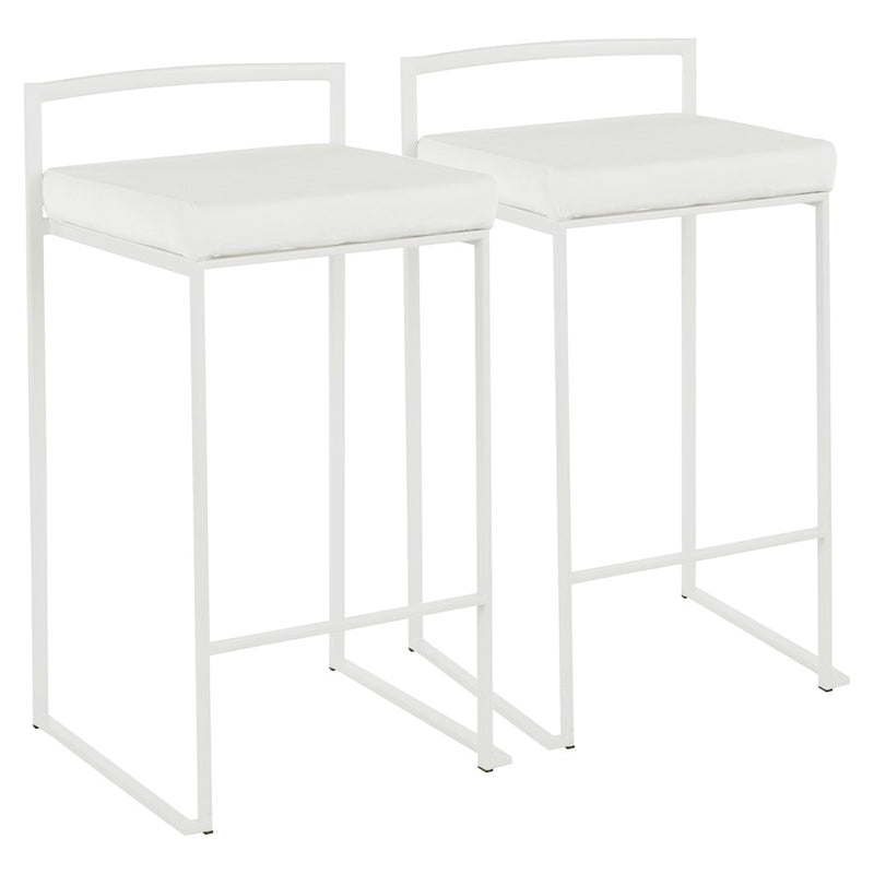 LumiSource Fuji 31in Counter Stool Set of 2 | Contemporary White Metal Frame with White Velvet Seat | Kitchen Island & Dining | Model B26-FUJIW-VW2