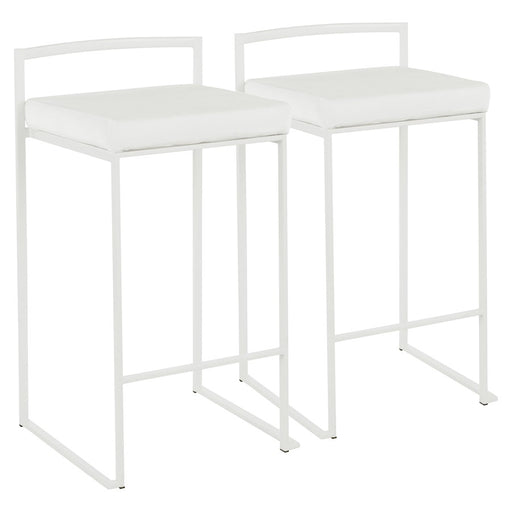 LumiSource Fuji 31in Counter Stool Set of 2 | Contemporary White Metal Frame with White Velvet Seat | Kitchen Island & Dining | Model B26-FUJIW-VW2