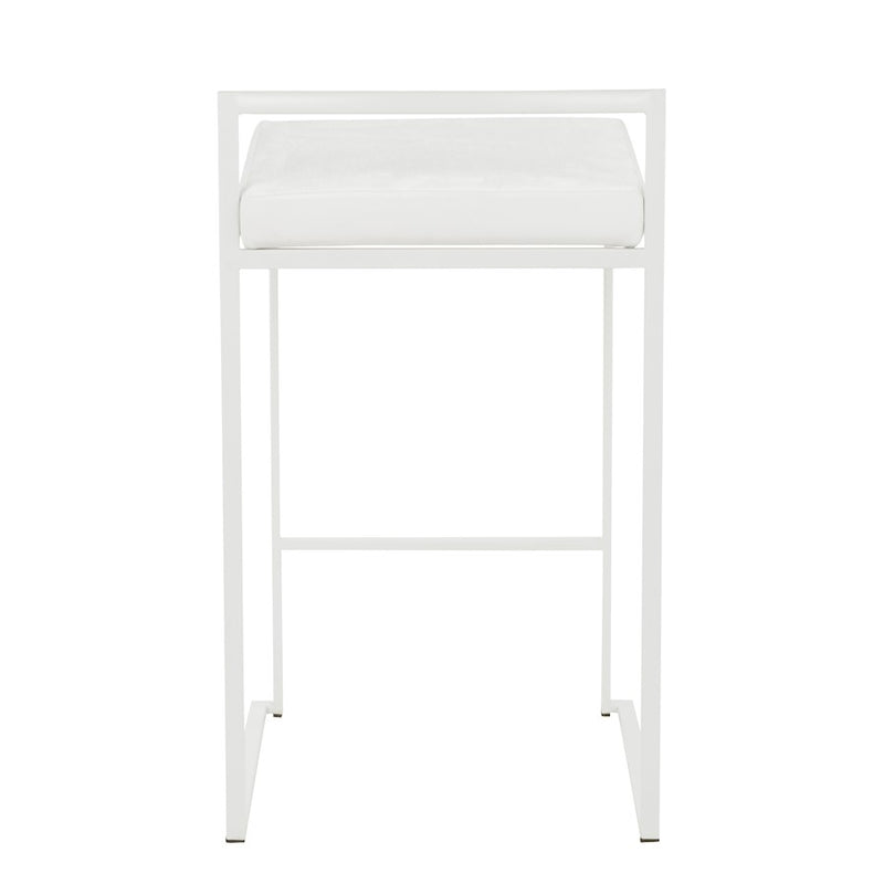 LumiSource Fuji 31in Counter Stool Set of 2 | Contemporary White Metal Frame with White Velvet Seat | Kitchen Island & Dining | Model B26-FUJIW-VW2