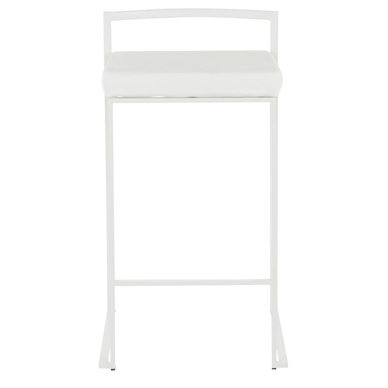 LumiSource Fuji 31in Counter Stool Set of 2 | Contemporary White Metal Frame with White Velvet Seat | Kitchen Island & Dining | Model B26-FUJIW-VW2