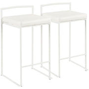 LumiSource Fuji 31in Counter Stool Set of 2 | Contemporary White Metal Frame with White PU Leather Seat | Kitchen Island | Model B26-FUJIW-W2