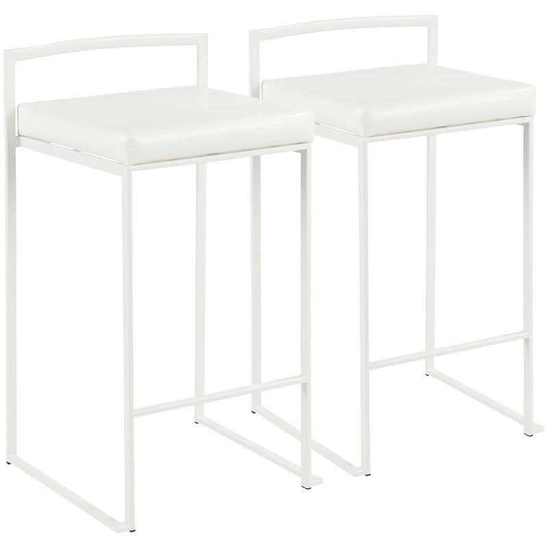 LumiSource Fuji 31in Counter Stool Set of 2 | Contemporary White Metal Frame with White PU Leather Seat | Kitchen Island | Model B26-FUJIW-W2
