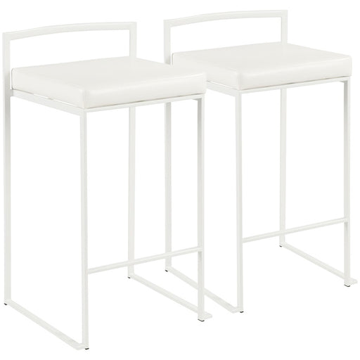 LumiSource Fuji 31in Counter Stool Set of 2 | Contemporary White Metal Frame with White PU Leather Seat | Kitchen Island | Model B26-FUJIW-W2