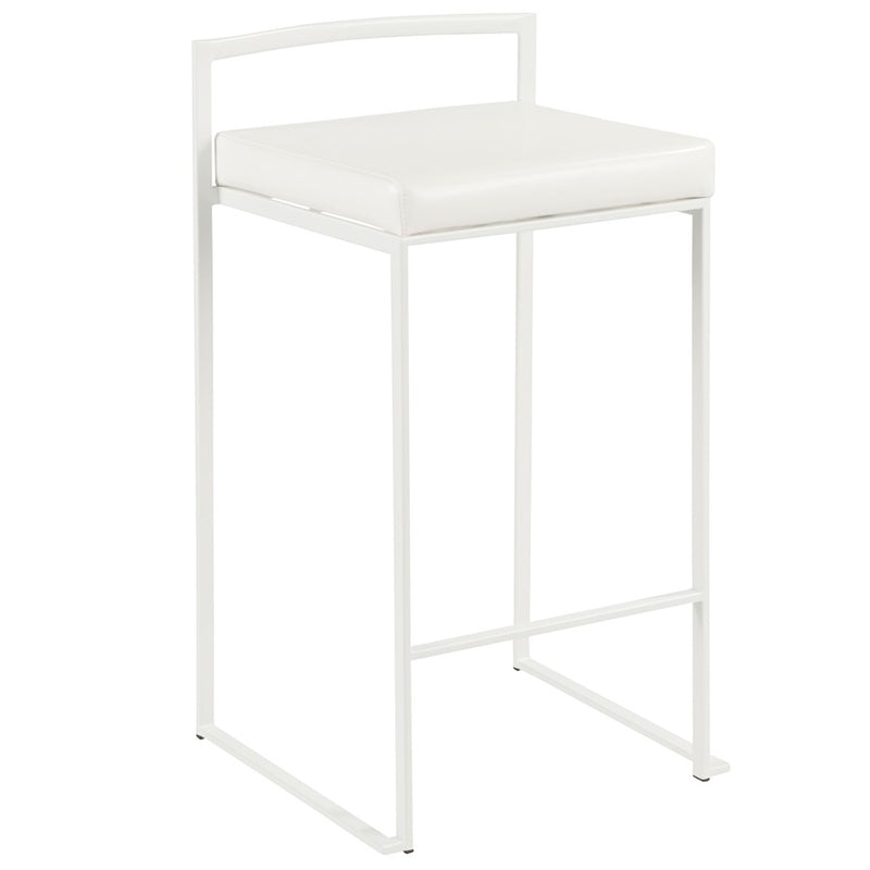 LumiSource Fuji 31in Counter Stool Set of 2 | Contemporary White Metal Frame with White PU Leather Seat | Kitchen Island | Model B26-FUJIW-W2